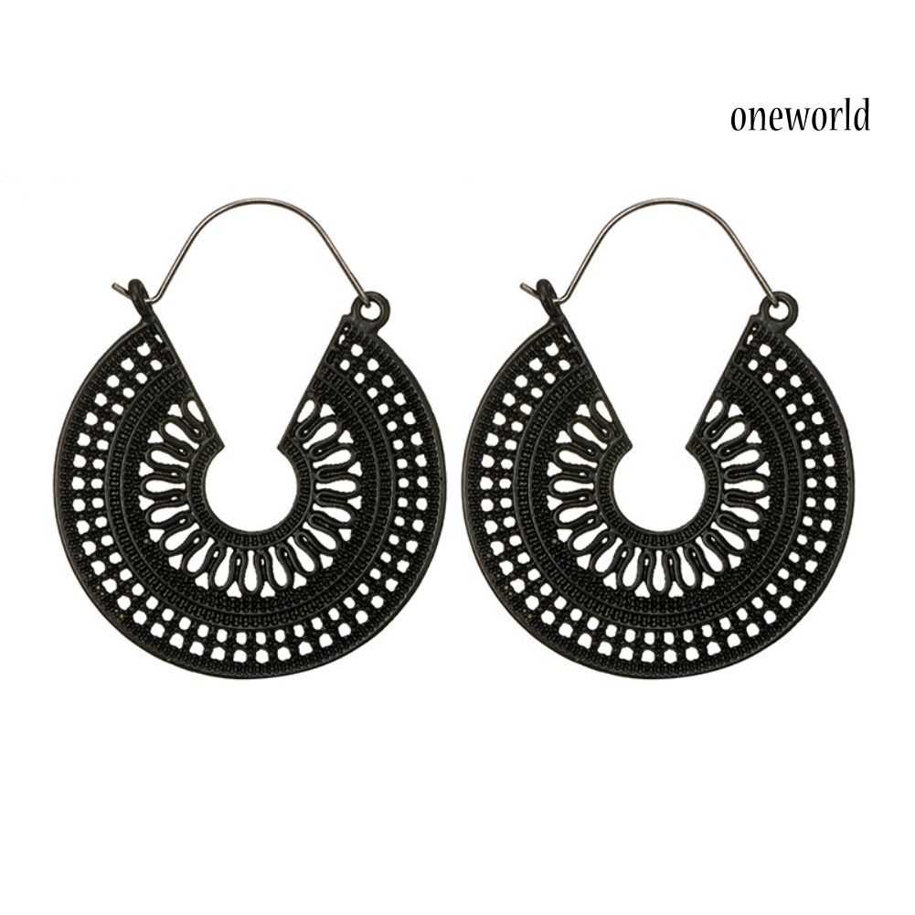 OW@ Women C Shape Hollow Hoop Earrings Vintage Party Club Pub Cocktail Jewelry Gift