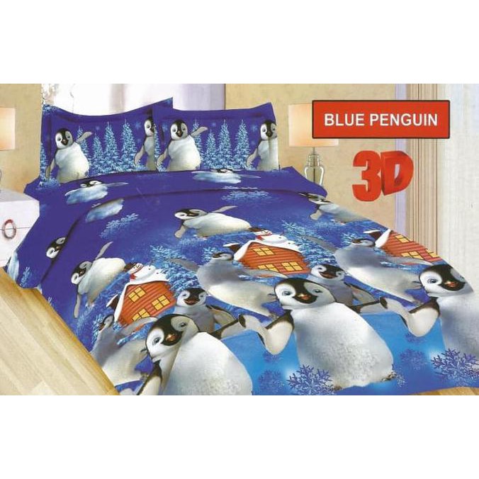 Sepre Berkuwlitas, Sprei Bonita Blue Penguin Rumbai No.1 King B4 180 Seprai Biru Pinguin ,Indo