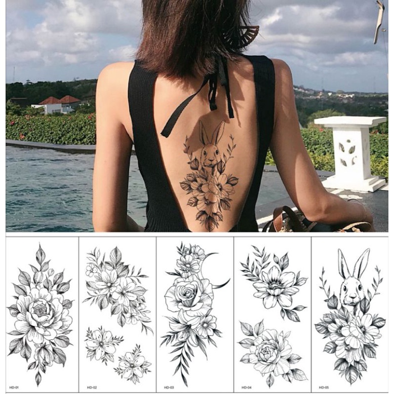 Tato temporer grosir setengah lengan / halfarm tattoo HD ukuran 9.8x19.5 cm tatto wanita untuk tubuh badan bunga pedang ular