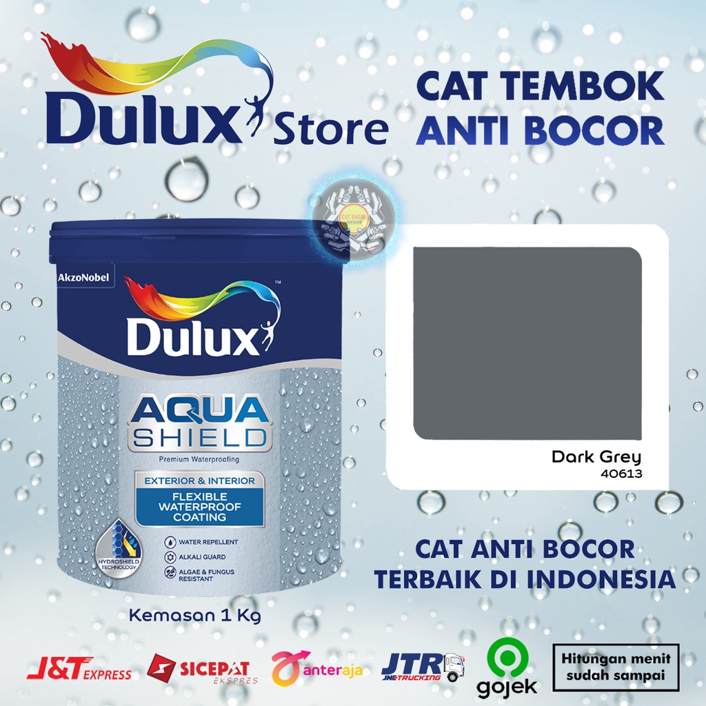 CAT TEMBOK ANTI BOCOR DULUX AQUASHIELD 2X LEBIH KUAT TAHAN CUACA WARNA DARK GREY 40613 ABU ABU TUA G