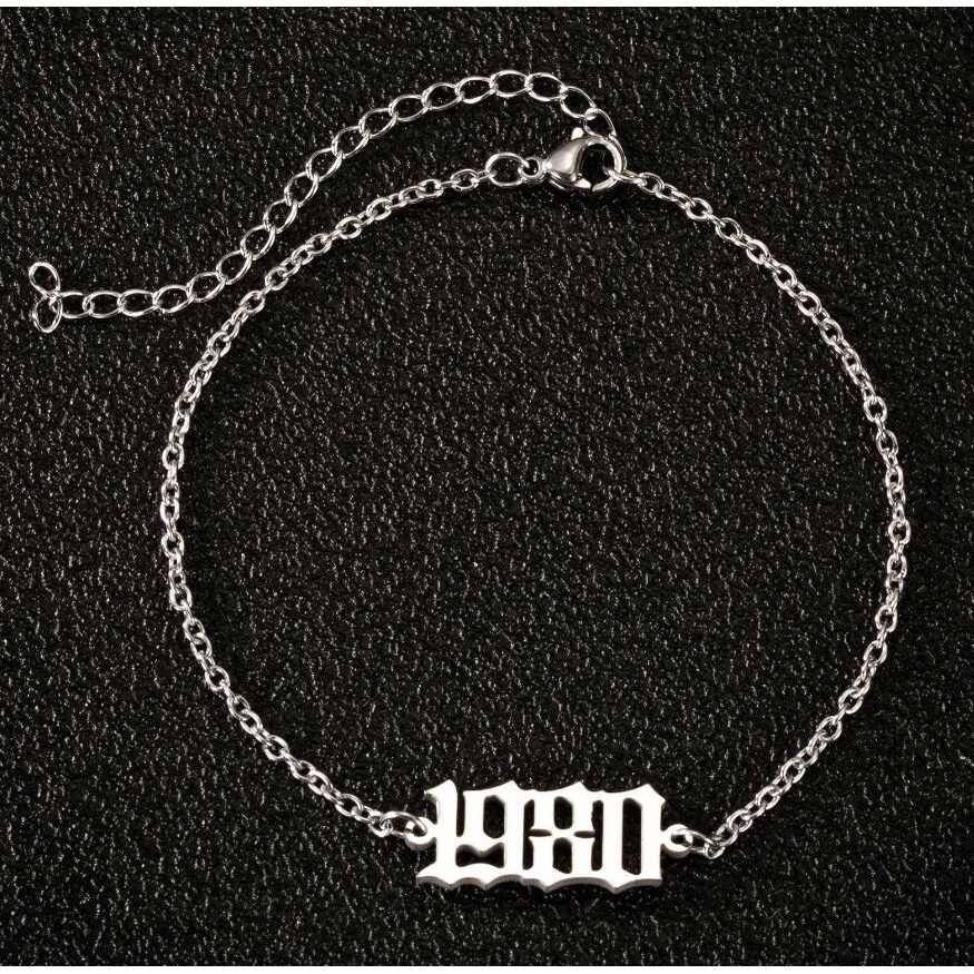 Gelang Kaki Rantai Bahan Stainless Steel Desain Inisial Tahun 1980 1990 1995 Untuk Pria Dan Wanita