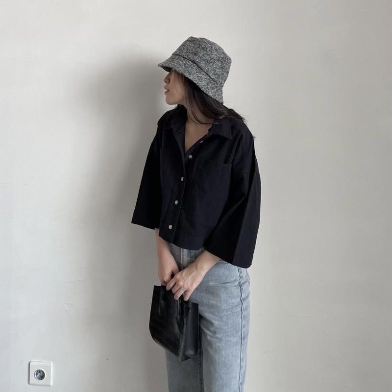 Kemeja Crop Linen oversize  Kemeja Shirt Linen  Outer Crop Linen