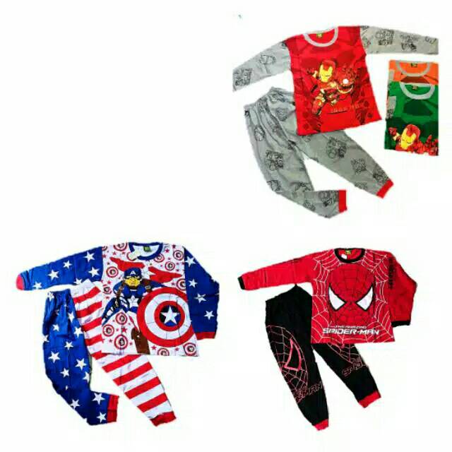 Ultraman/batman/spiderman/ironman/advanger/superhero Baju tidur piyama anak size 10-12 tahun