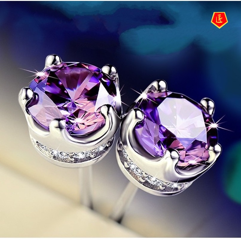 [Ready Stock]Silver Crown Full-Jeweled Stud Earrings Female Graceful