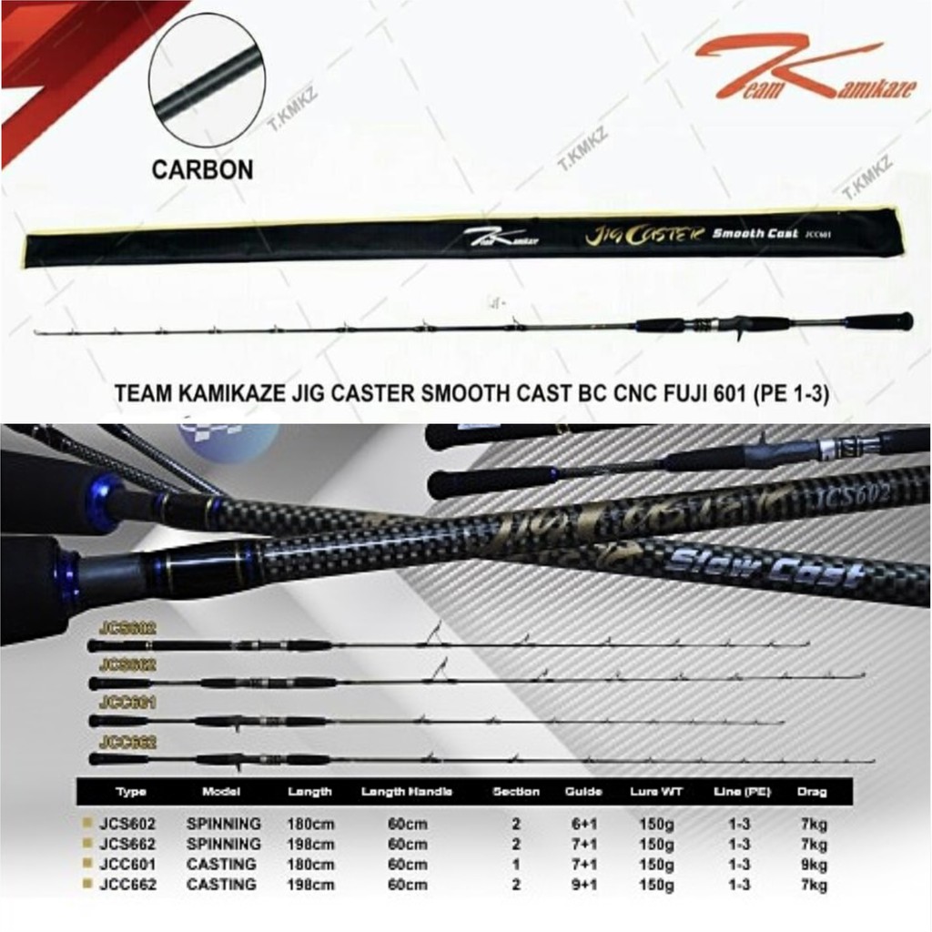joran Team Kamikaze Jig Caster Smooth Cast BC Fuji Ring 601 Pe 1-3