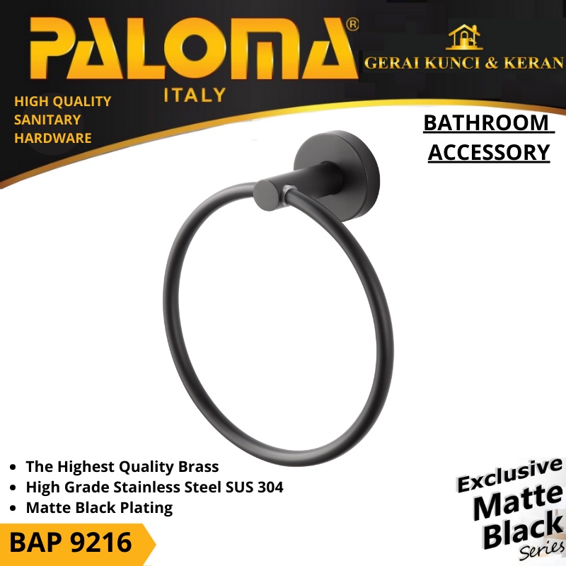 PALOMA BAP 9216 Gantungan Handuk Kain Lap Tangan Hand Towel Ring Mandi Hitam Black