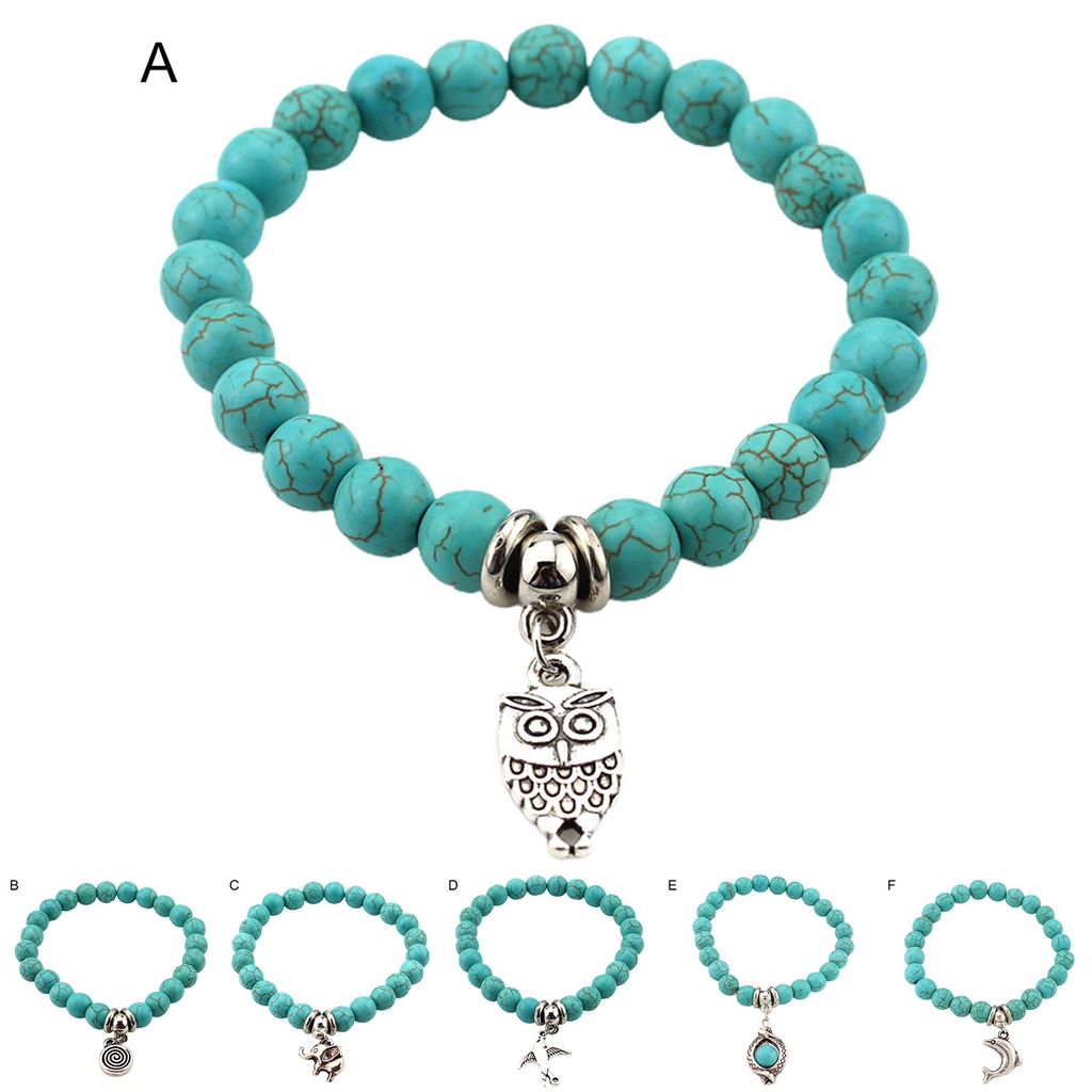 Hu Hu Hu Hu Hu Alat Bantu Pasang Kacamata♡ Gelang Manik-Manik Turquoise Imitasi Bentuk Burung Hantu Tahan Lama Untuk Wanita