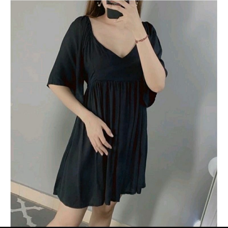 Mini dress Rayon polos jumbo dan kringkle polos