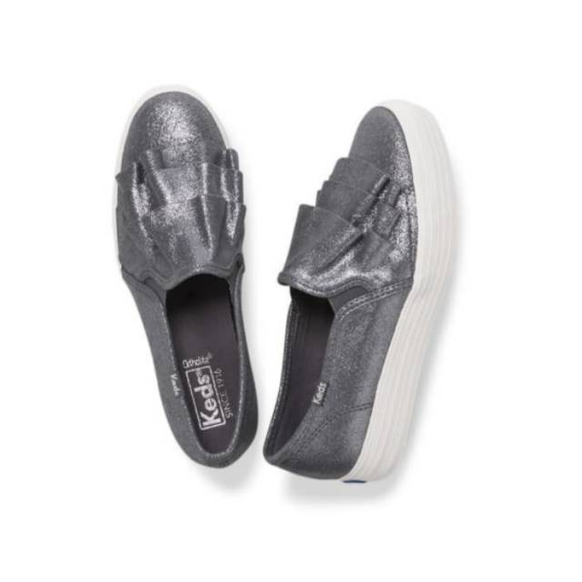Keds Triple Ruffle Glitter Suede Gray
