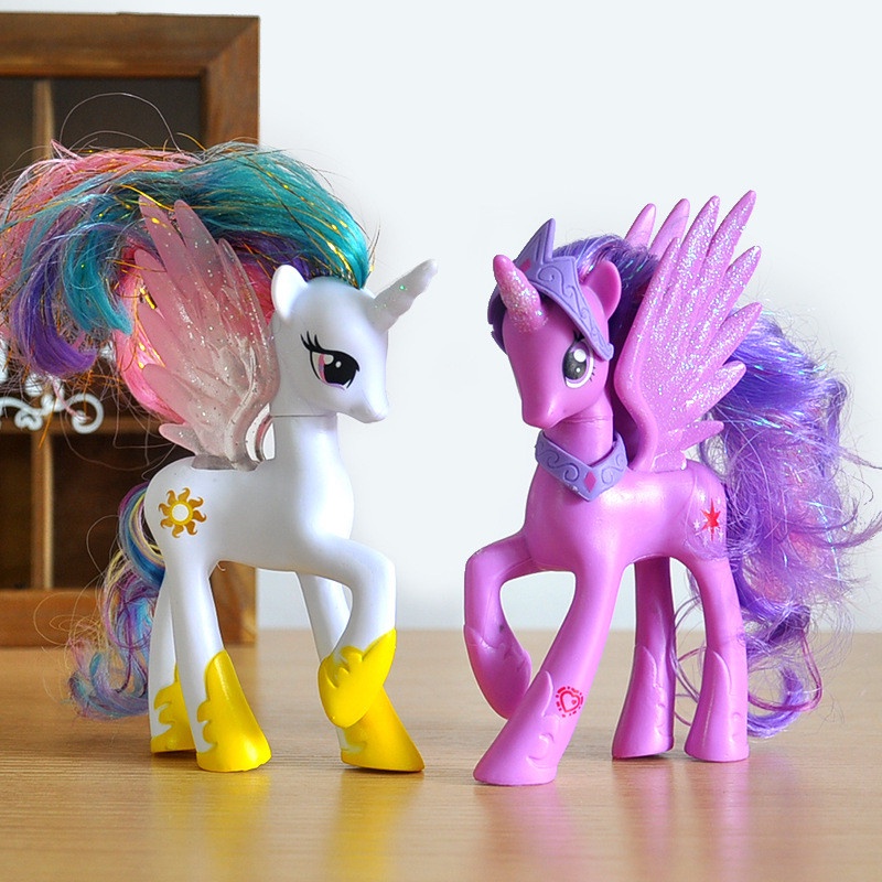 Mainan Action Figure Model Princess Celestia Luna Pinkie Pie Unicorn Pelangi Bahan PVC Ukuran 14cm Untuk Anak Perempuan