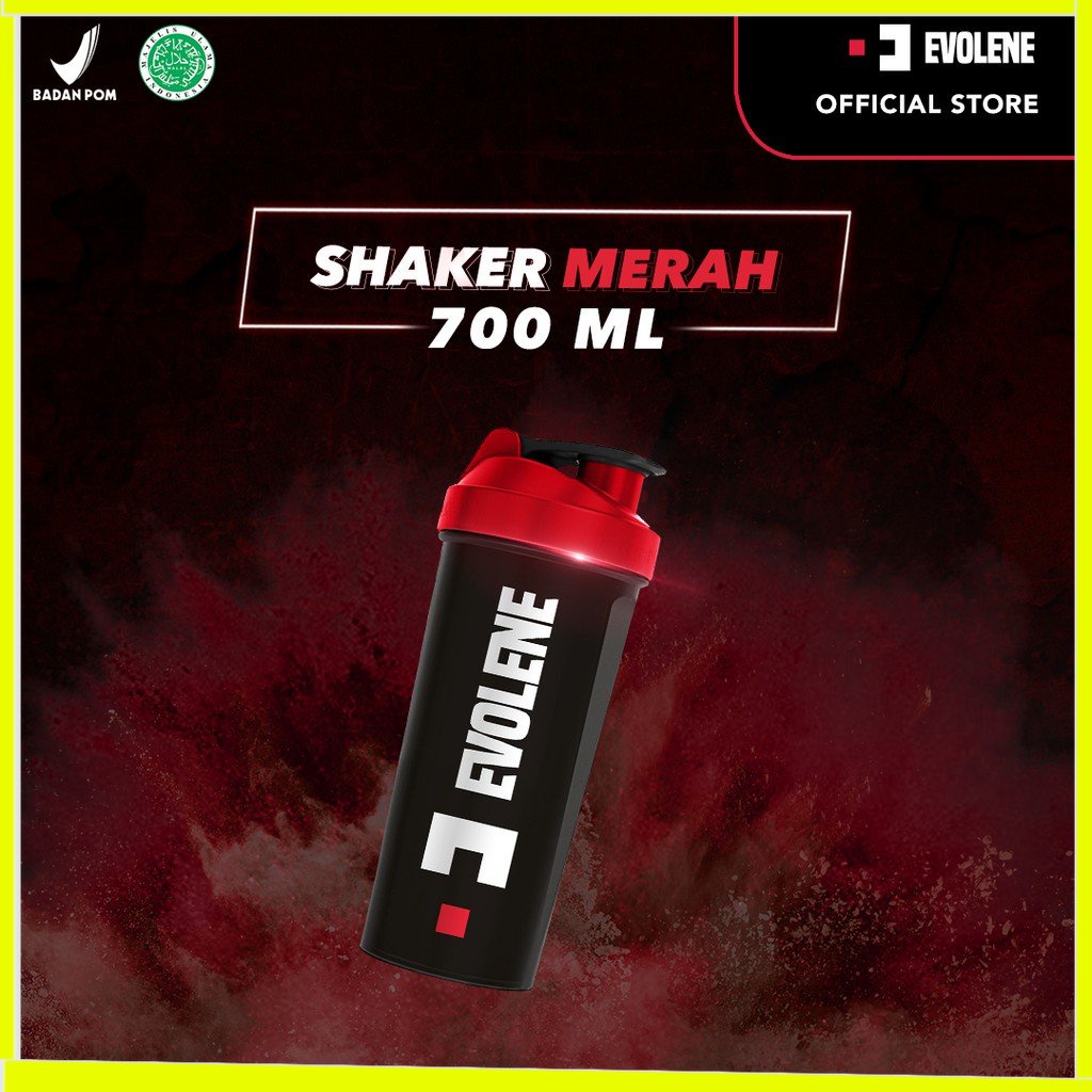 Shaker Protein EVOLENE Food Grade Material Warna MERAH, Ukuran 700 ML. Evolene Evolin Evoline Evolen
