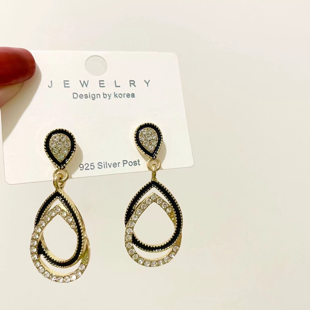 【COD Tangding】Anting Bentuk Kotak Model Double layer Untuk Wanita