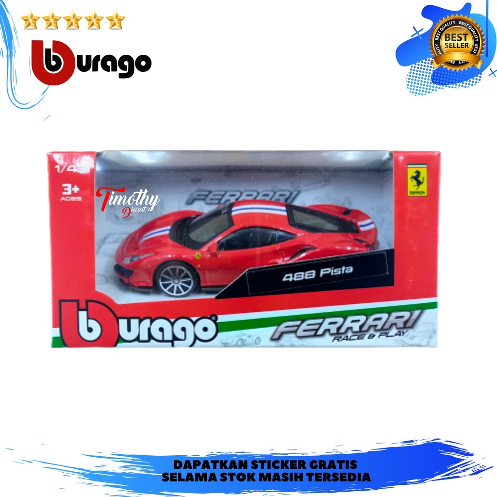 Bburago Ferrari Series 488 Pista Merah Timothy Diecast Mobil