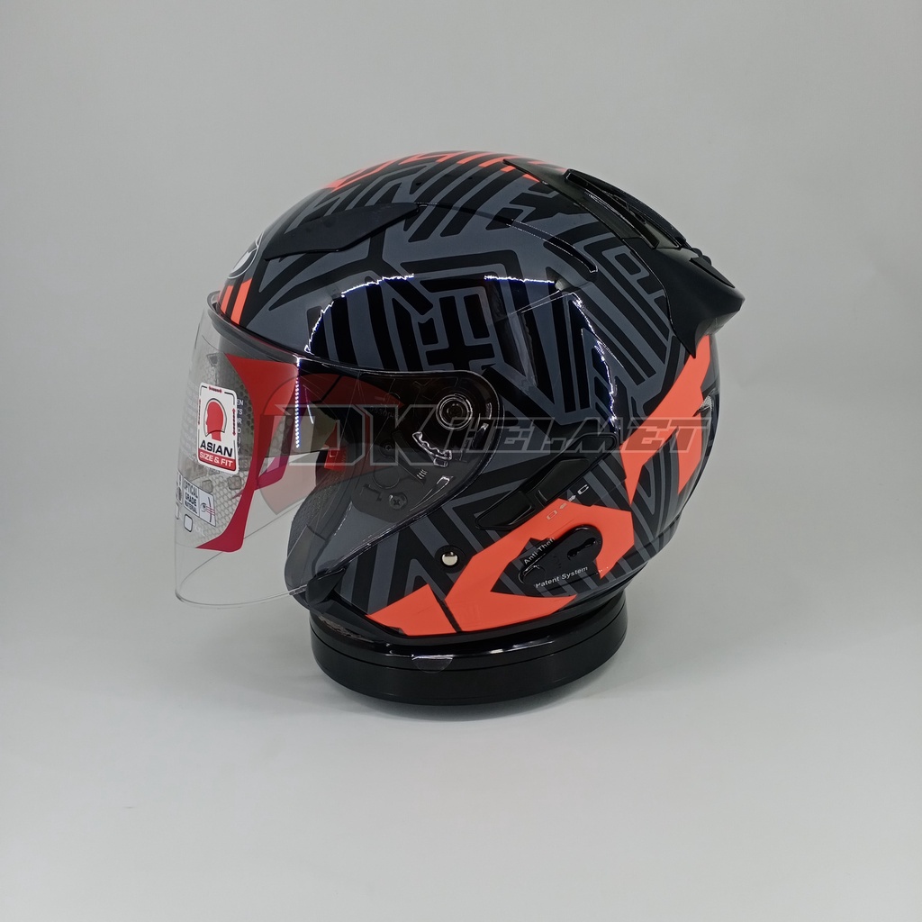 Helm Half Face KYT Galaxy Slide Flat R Neon Gorila Grey Red Fluo Double Visor Merah hitam bukan seri