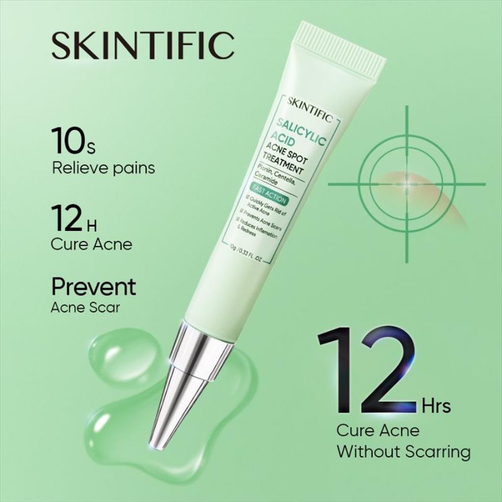 ( BISA COD ) SKINTIFIC - Salicylic Acid Acne Spot Treatment Gel 12 Hours Cure Acne Treatment 10G Anti Acne Obat Jerawat -  BPOM ORIGINAL