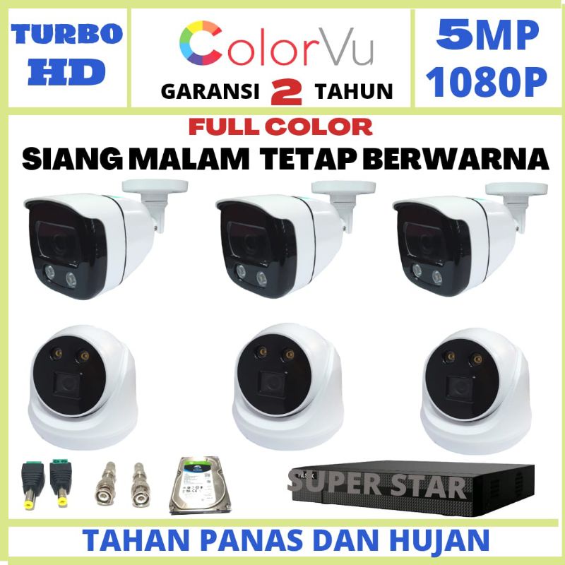 Paket CCTV color vu 8 channel 6 kamera lensa 5mp 1080p hd turbo ir sony