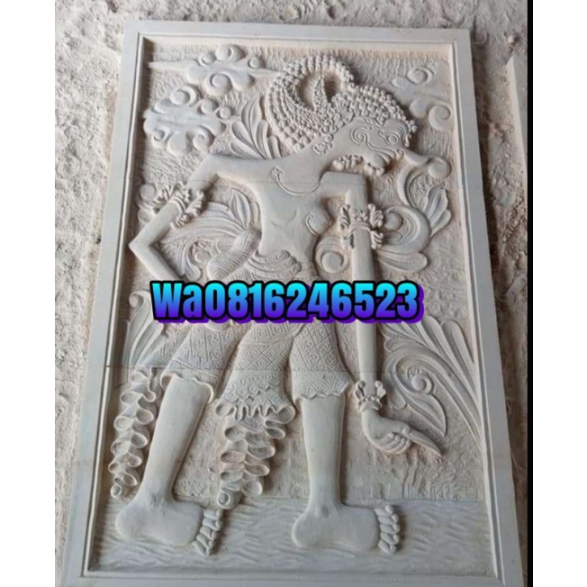 hiasan dinding pewayangan relief batu ukir ornamen paras jogja 60x100
