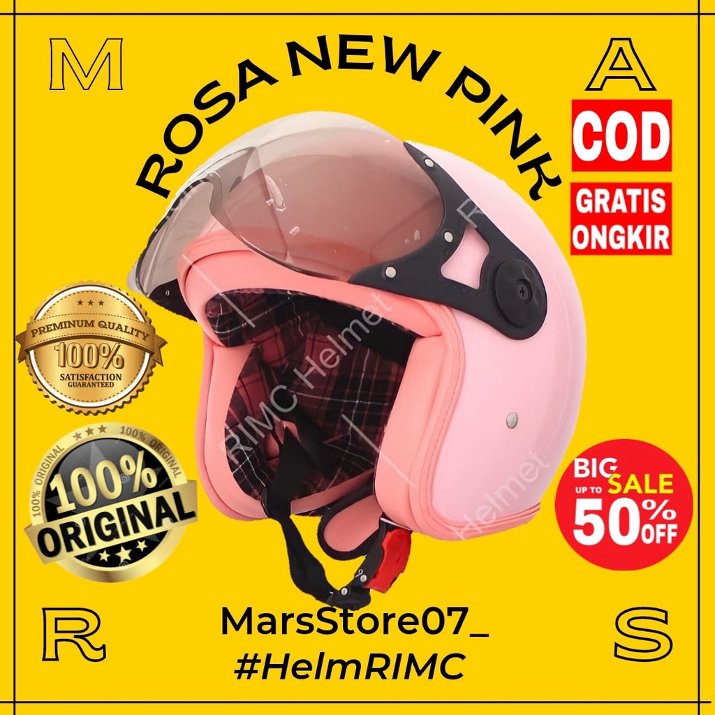 Helm Helem Helmet Custom Bogo Retro Vespa Classic Clasic Klasik Vintage Premium Polos Motif Pink Sni