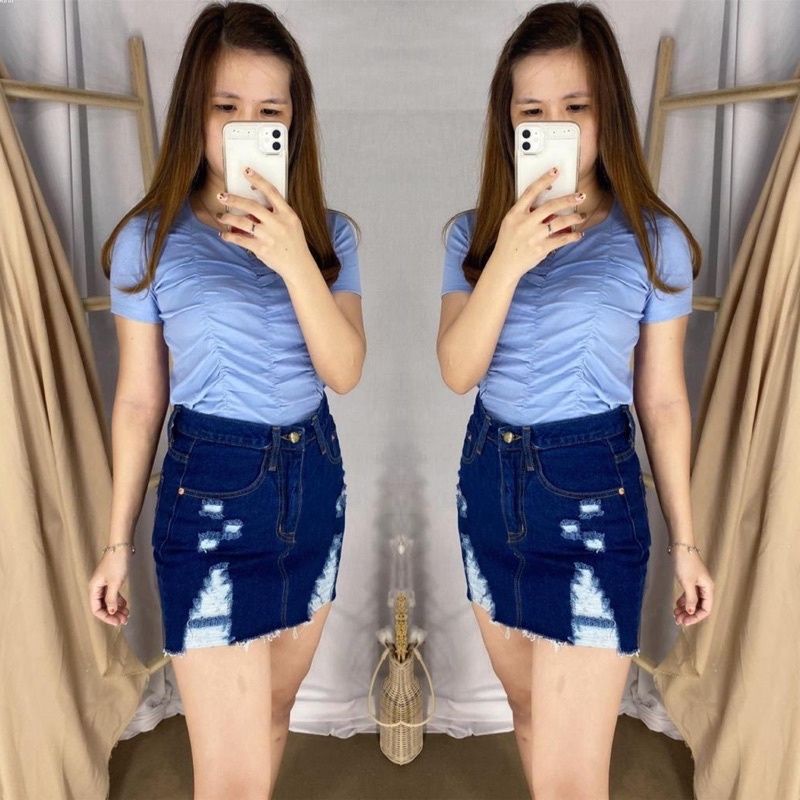 Rok jeans sobek import bangkok