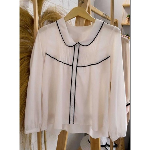 [COD] BLOUSE KOREAN STYLE | KEMEJA BLOUSE HITAM PUTIH BROKENWHITE WANITA | KEMEJA SIFON WANITA
