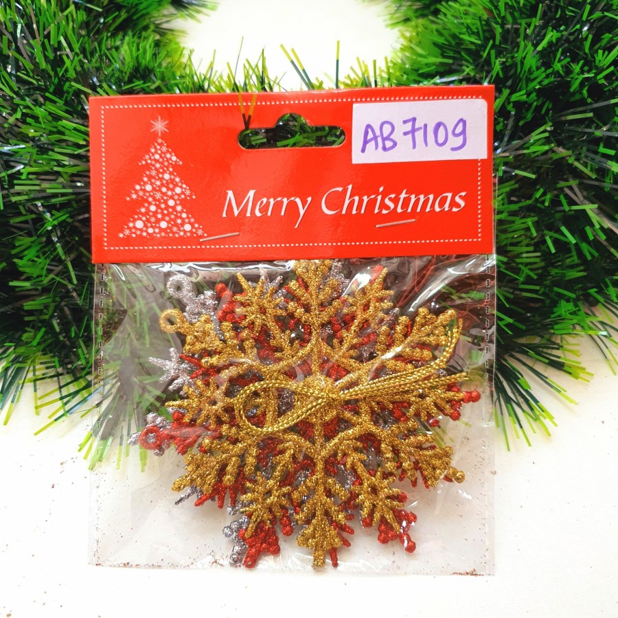 Snowflake isi 3 Mix Warna Dekorasi Pohon Natal Hiasan Murah Snow Flake - AB 7109