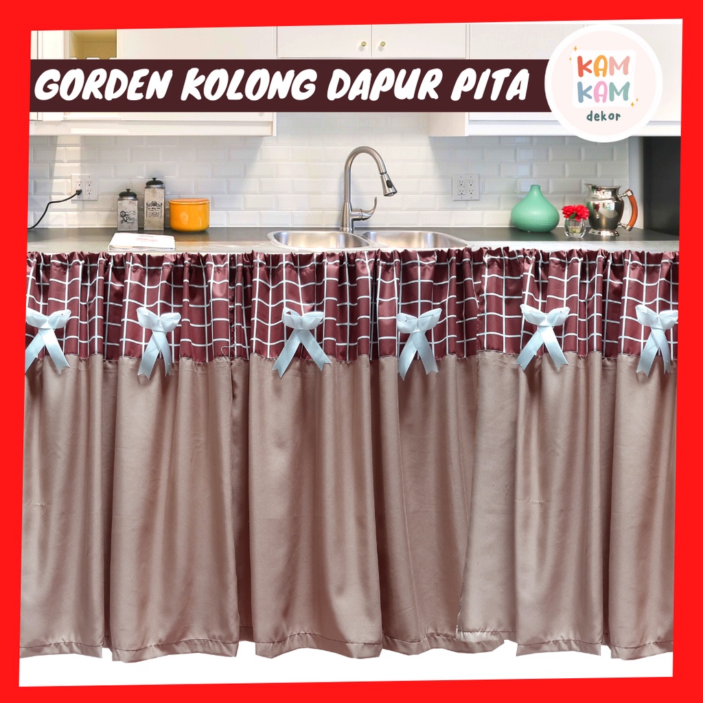 VintageCoklat - Gorden Kolong Dapur Pita Murah Tirai Kolong Dapur Motif Kotak Navy Vintage Korden Wa