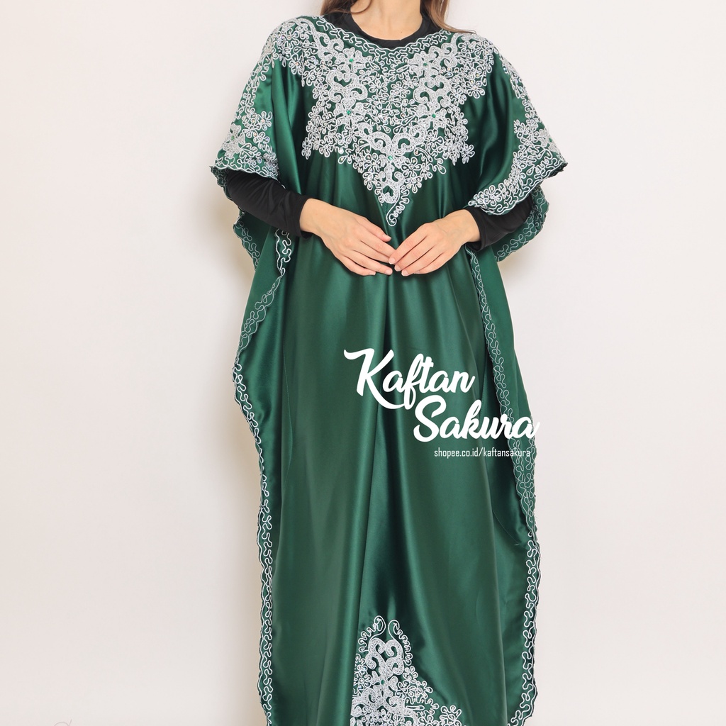 gamis mewah premium bahan satin silk dengan kombinasi payet dan bordir mewah original by kaftansakura