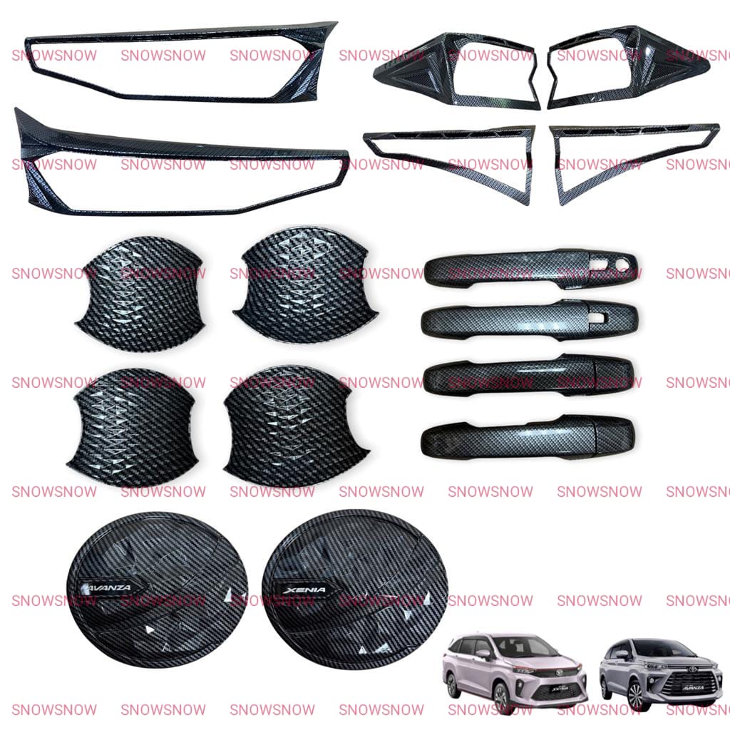 Paket Garnish Lampu Depan Belakang Outer Handle Tank Cover Avanza Xenia Veloz 2021 2022 UP Sporty Carbon