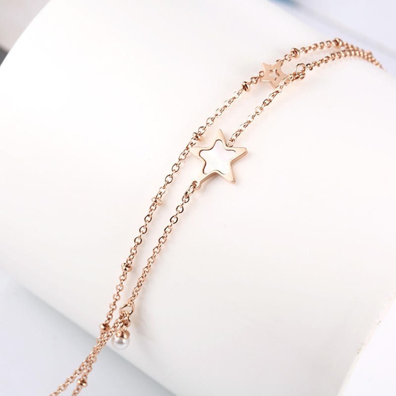 Gelang Titanium Rosegold Korea 2 Layer Bintang Putih - BB502