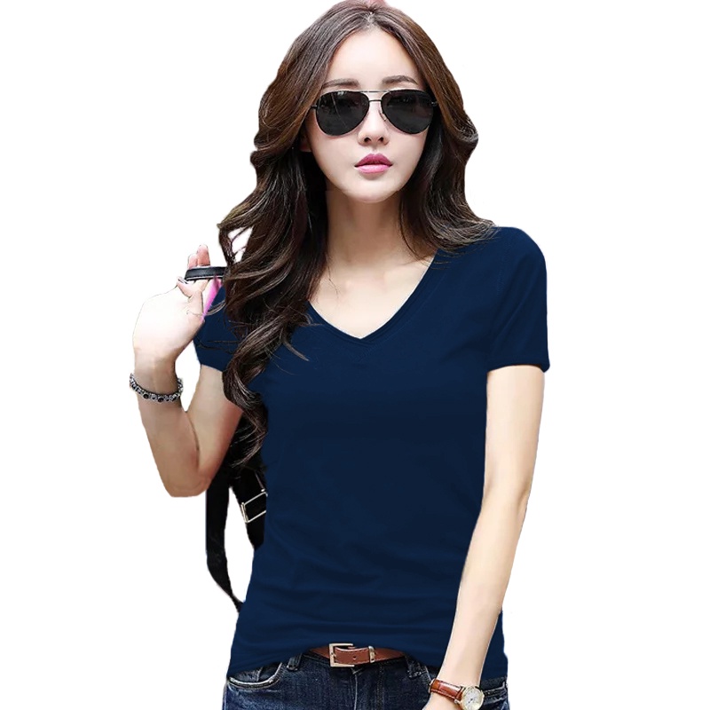 Kaos Tshirt Leher V tangan pendek Gaya Korea - XSHOP Femmy