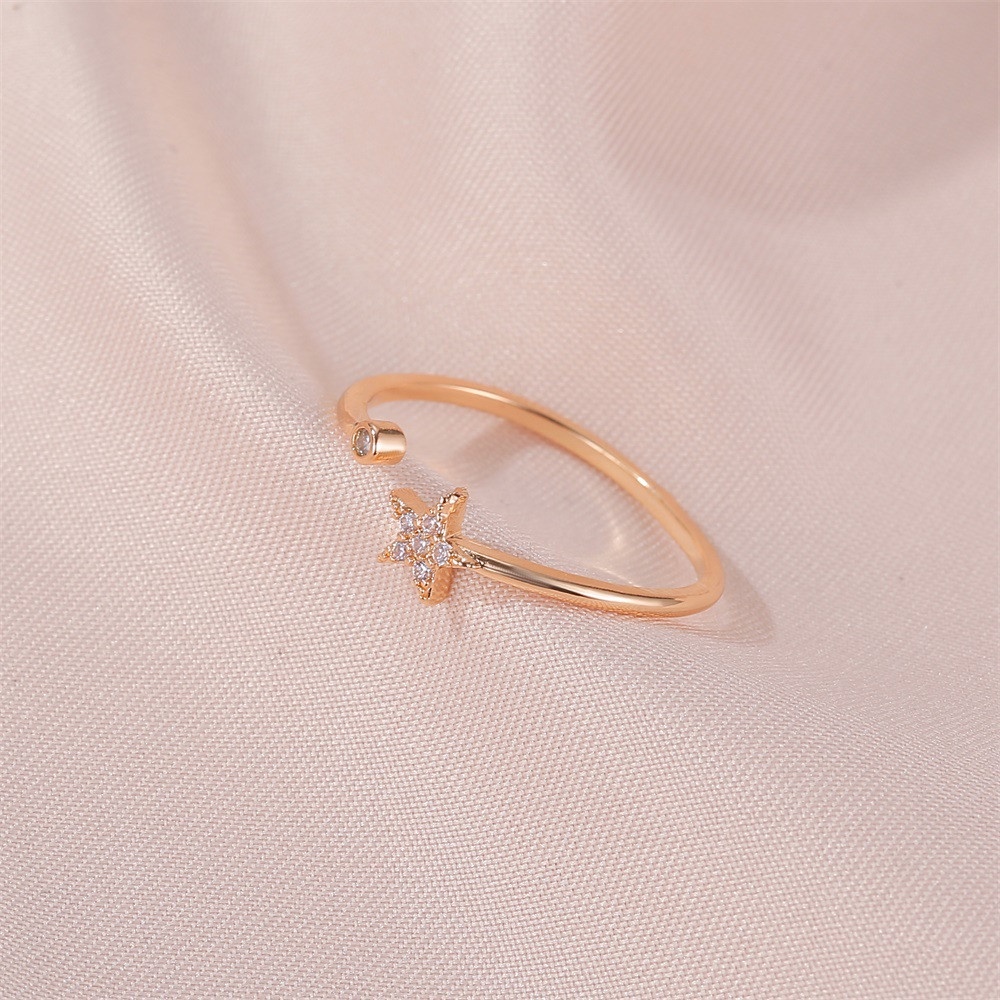 Cincin Model Terbuka Desain Pentagram Aksen Berlian Untuk Wanita