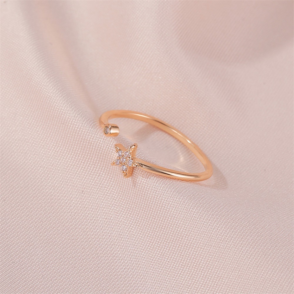 【COD Tangding】Cincin Model Terbuka Desain Bintang Aksen Berlian Gaya Simple Adjustable Untuk Wanita