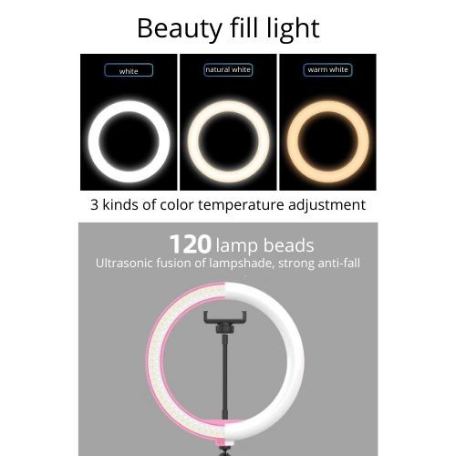 [TERMURAH] LED Ring Light 12 inch with Folding Tripod dengan Tripod lipat 2m - ring light rosegold