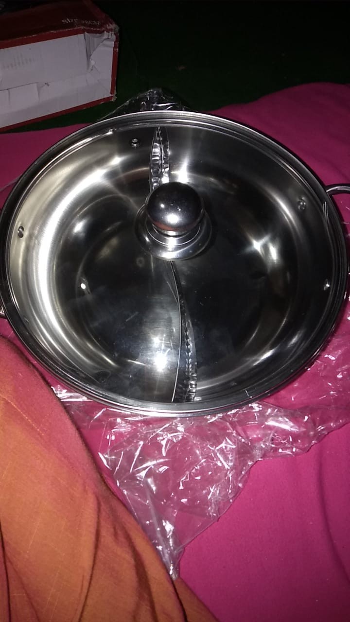 Panci Shabu 2 Sekat  28 Cm Tutup Kaca- Panci Hotpot Steamboat Tutup Kaca