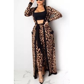 one set celana dan outer long kimono leopard outer blazer tali// luaran muslim cantik //hanya luaran ny sajja// tali terpisah