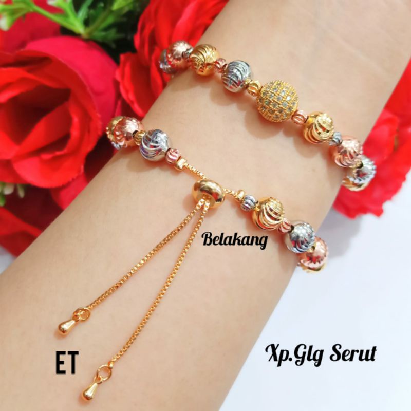 Gelang serut bola 3D/3warna plat bola permata full zircon Gold,tidak karat *COD*