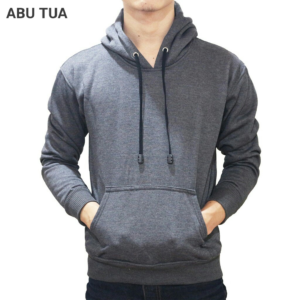 jaket polos jumper hoodie M,L,XL,XXL hitam pria wanita wame store-ABU TUA