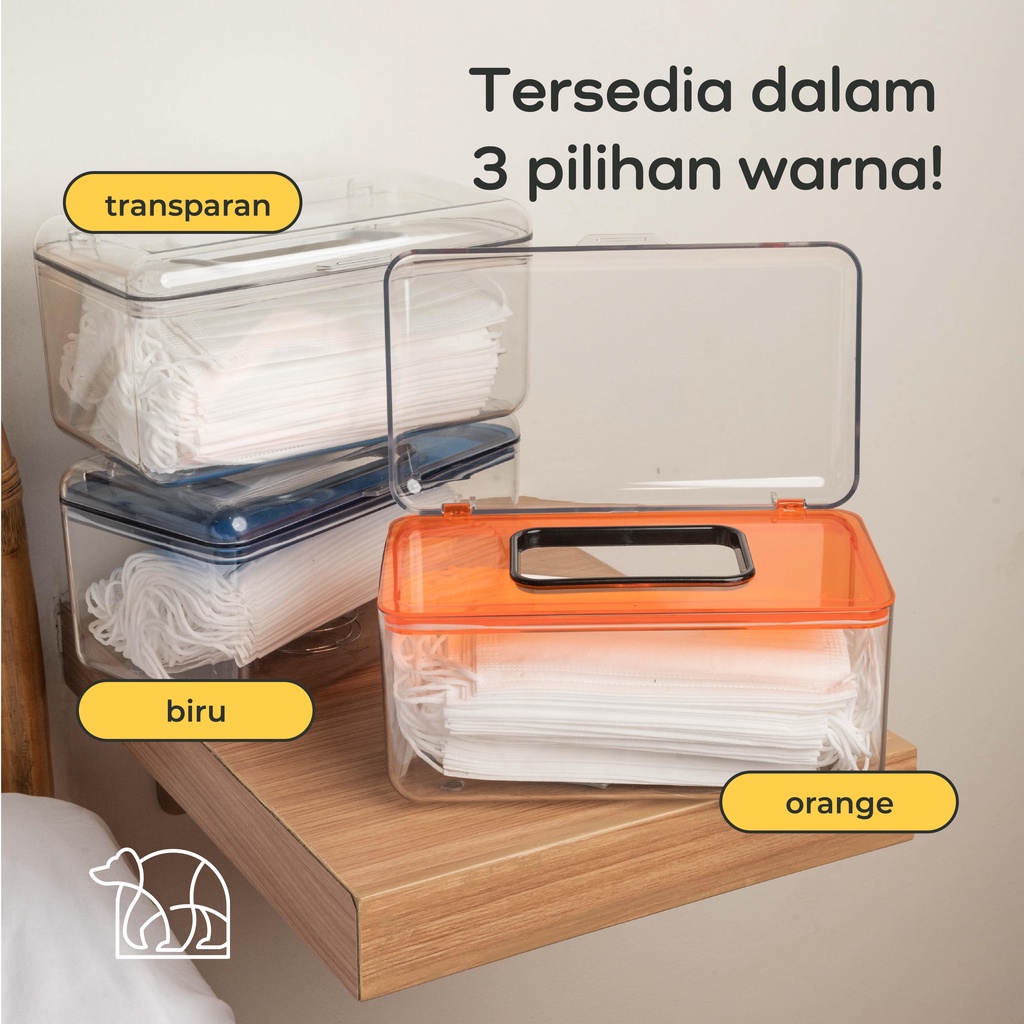 【IKONE】CHUKI Kotak Penyimpanan Kotak Masker Organizer Box Bening Transparan Orange Kotak Penyimpanan Serbaguna Kotak Penyimpanan Masker Acrylic Plastik Tempat Masker Kotak Tissue Tempat Tissue