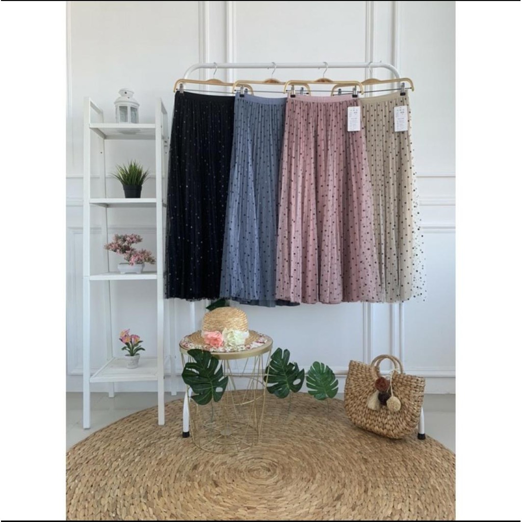 ROK TUTU IMPORT VELVET PLEATED BOLAK BALIK - ROK TUTU POLKADOT WANITA DEWASA