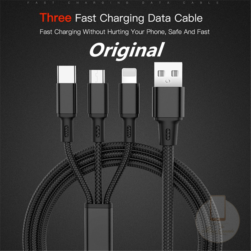 Kabel Data / Charger Micro Usb / Type C 3in1 Fast Charging Panjang 1.2m Untuk Iphone