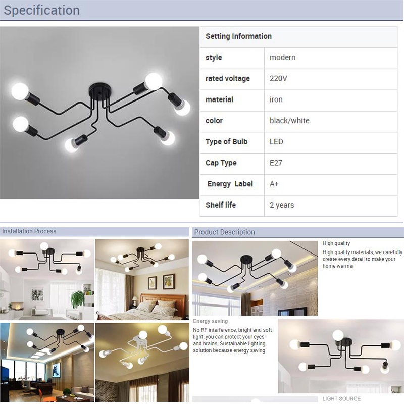Lampu gantung minimalis Lampu Plafon Industrial E27 Retro lampu ceiling Ruang Tamu/Kamar Tidur