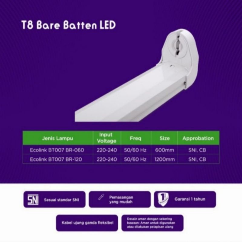 kap tl led t8 ecolink 120cm/ kap hausing bare batten BT007 ecolink 120cm