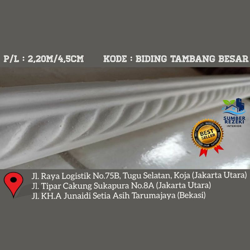 Lis/List Profil Gypsum Plafon Biding, Motif Tambang Besar 4,5cm