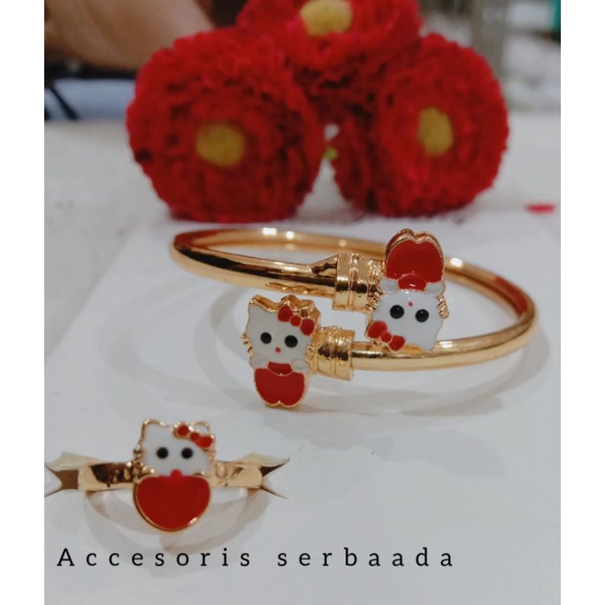 Gelang tangan anak karakter hello Kitty free cincin HELLO KITTY Lapis Emas 18K