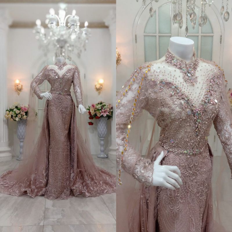 TERKINI//GAUN SLIM MEWAH BEREKOR MODERN//GOWN PENGANTIN BEST SELLER