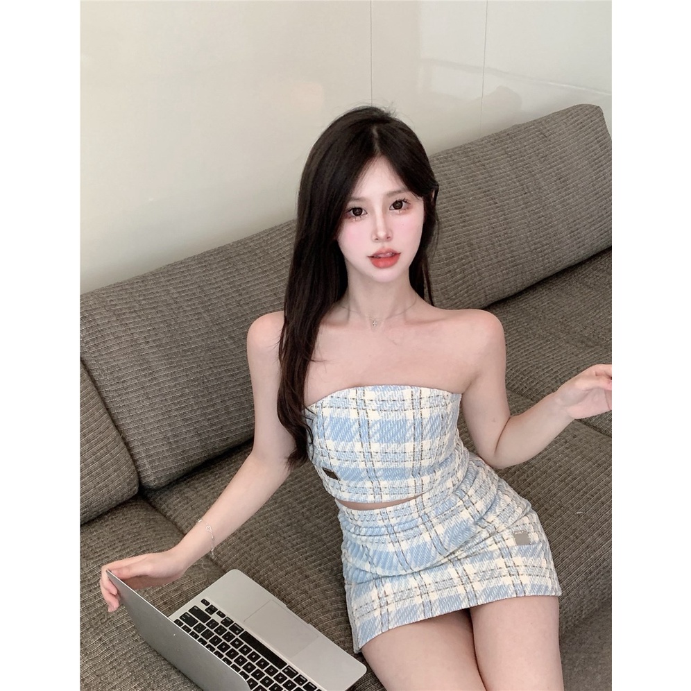 Xiaoxiangfeng keinginan murni hot girl sexy tube top rompi wanita musim panas setelan 2022 baru tas