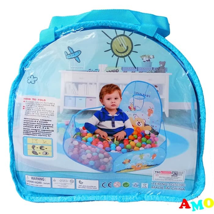 TENDA ANAK MOTIF ANIMAL KERANJANG BASKET WARNA BIRU - TENDA MANDI BOLA