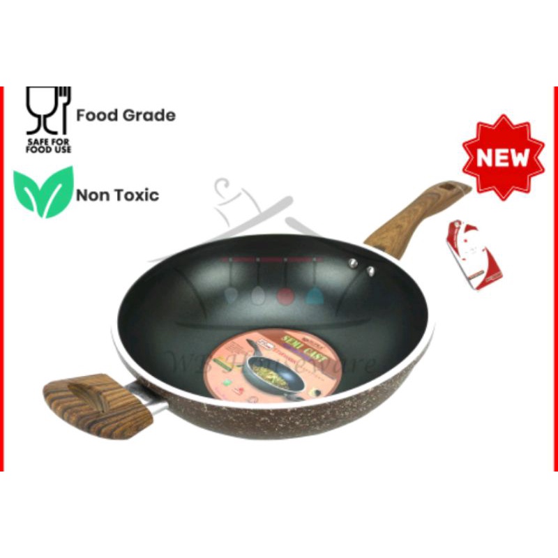 Wajan Stirwok Supra 32cm Anti lengket gagang kayu murah