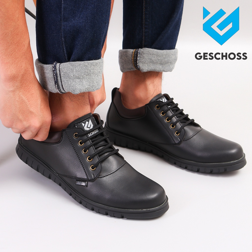 FULL BLACK |GESCHOSS| Sepatu Formal Hitam Pria Casual ORIGINAL Sepatu Kerja Kantor