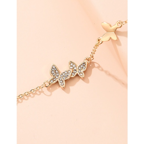 LRC Gelang Tangan Fashion Golden Alloy Diamond Butterfly Bracelet K80467